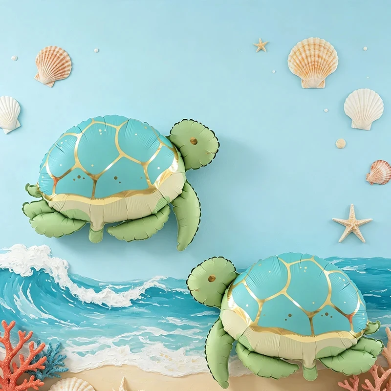 2pcs Cartoon Turtle Balloons, Ocean Animal Foil Balloon, Birthday Party Under the Sea Theme Summer Holiday Decoration, Gifts