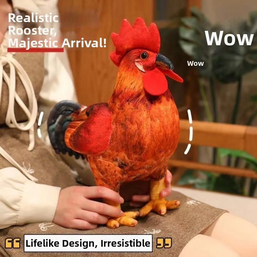 New Rooster PP Cotton Realistic Feather Print Chicken Animal Lifelike Standing Shape Soft Rooster Desk Decoration