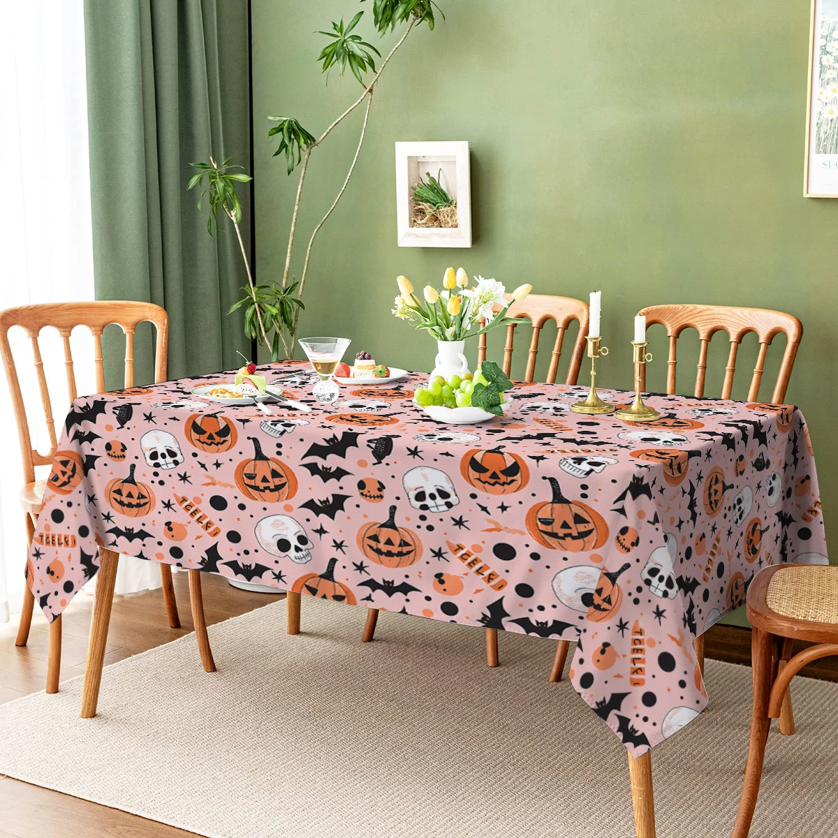 Halloween Pumpkin Stain Resistant Tablecloth Wedding Hotel Banquet TableCover Indoor Dining Room Kitchen Outdoor Decor Manteles