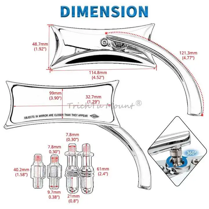 Motorcycle Chrome Mirror Scooter Rearview Mirror Electromobile Back Side Convex Mirror For Honda Magna Rebel Shadow VT750 VT1100