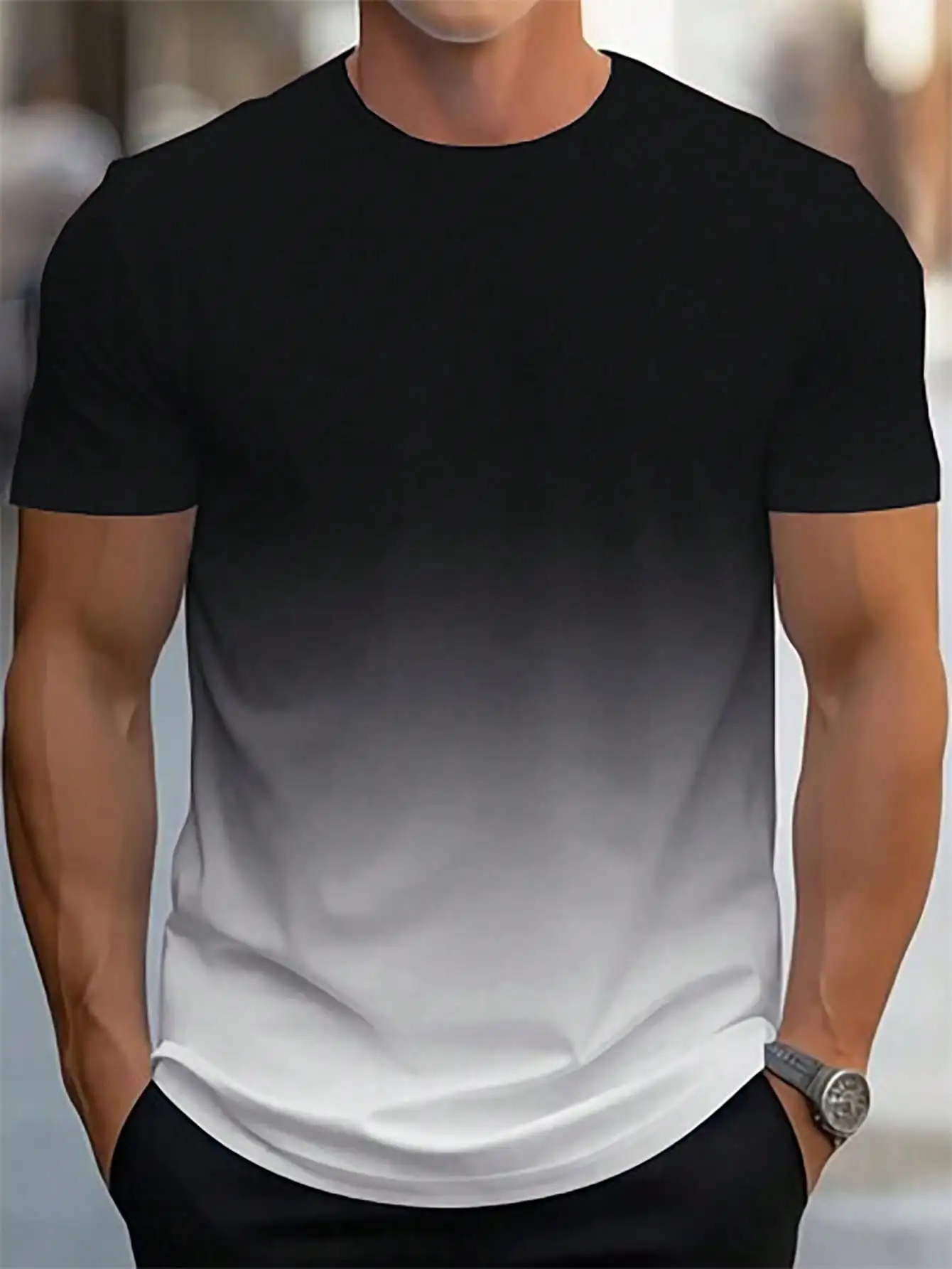 Men's Classic Gradient Trend Without Print Mature Style Handsome Casual Daily Wear Short Sleeved T-shirt