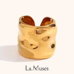 La. Muses Popular Wavy Shape 19.6mm Wide Opening Rings For Womens Hypoallergenic Gold Plated Stainless Steel Ring Women Jewelry