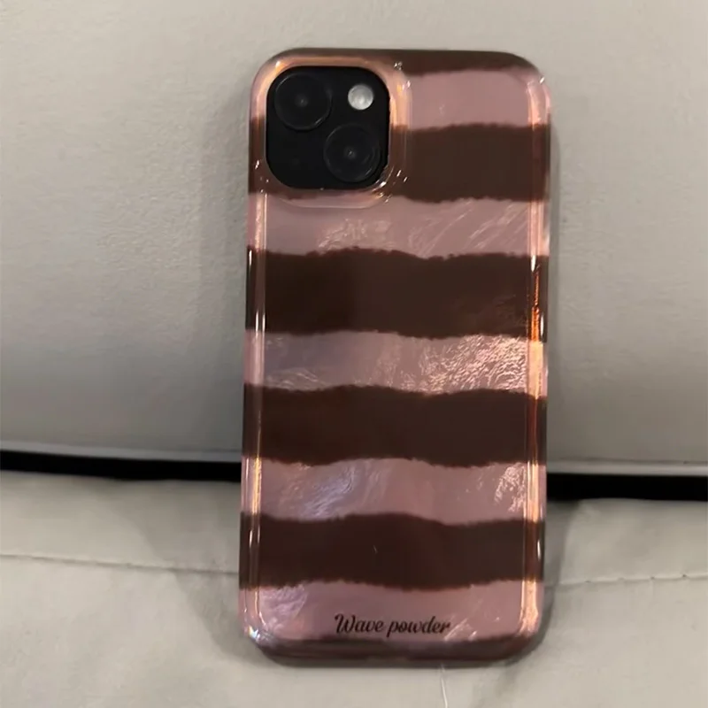 Perforated vortex shell IND pink brown striped phone case Plush ball chain for iPhone 11 12 13 14 15 16 pro max