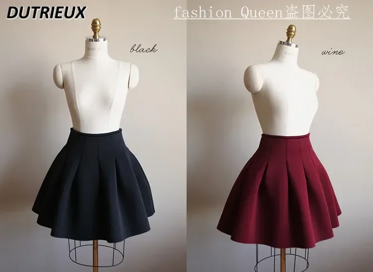 2024 Autumn Winter Korean Style High Waist Slim Base Short Pleated Skirt for Women's Black Skirt Girls Cotton Lolita Pettiskirt