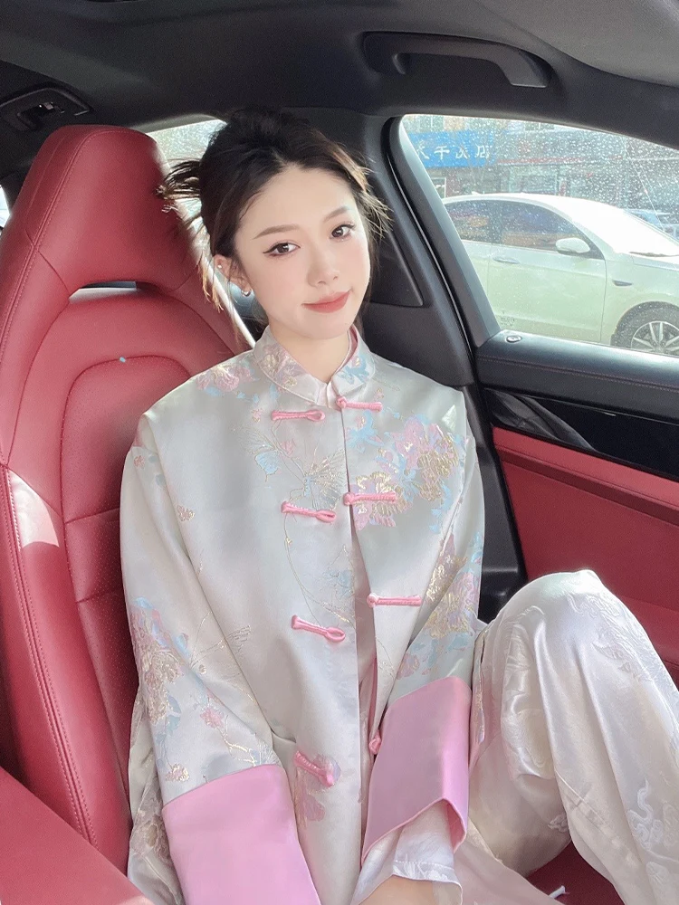 

Новая женская куртка в китайском стиле с пуговицами, элегантная, весенняя, модная, с эффектом высокого класса, верхняя одежда из смесового полиэстера