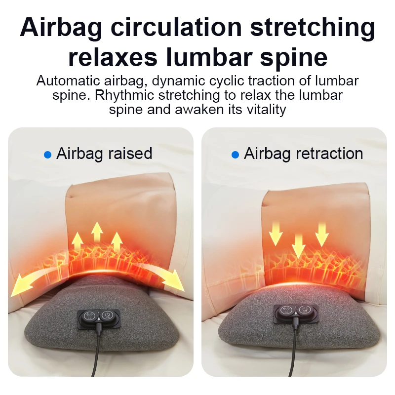 USB powered back massager with heating function, three in one lumbar and spinal support massage pillow,