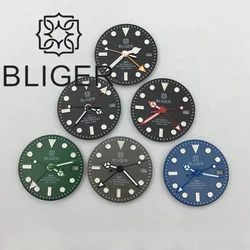BLIGER 29mm Matte GMT Watch Dial Hands Black Blue Green Gray White Dial Green Luminous Fit NH34 Movement 3 O'clock Date Window