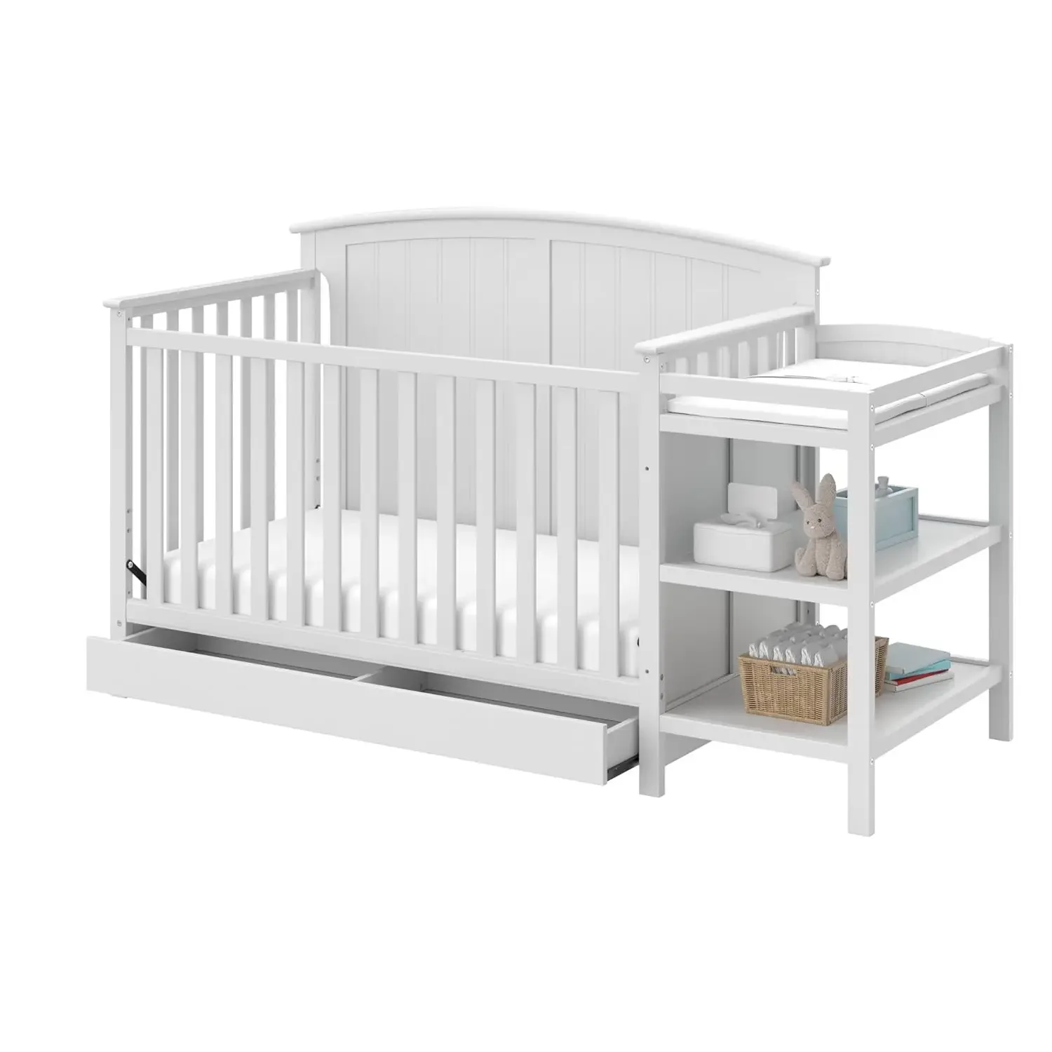 5-in-1 Convertible Crib and Changer with Drawer (White) – GREENGUARD Gold Certified, Crib and Changing Tabl