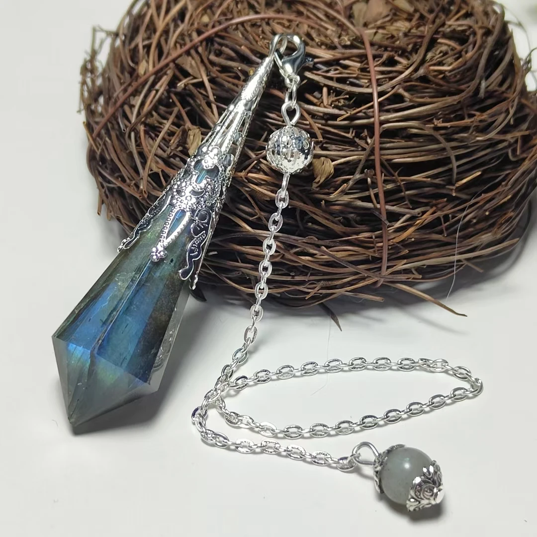 High Quality Natural Labradorite Pendulum For Dowsing Natural Stone Pendant Healing Crystals Pendule Chakra Crystal Pendulum 1pc