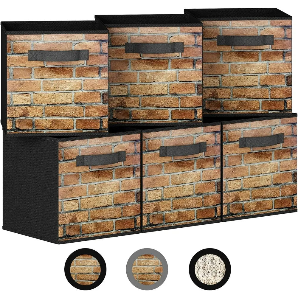 【6 Pack】 Fabric Storage Cubes. 11 Inch Cube Storage Bins with Handle, Foldable Closet Organizers for Shelves,  Large