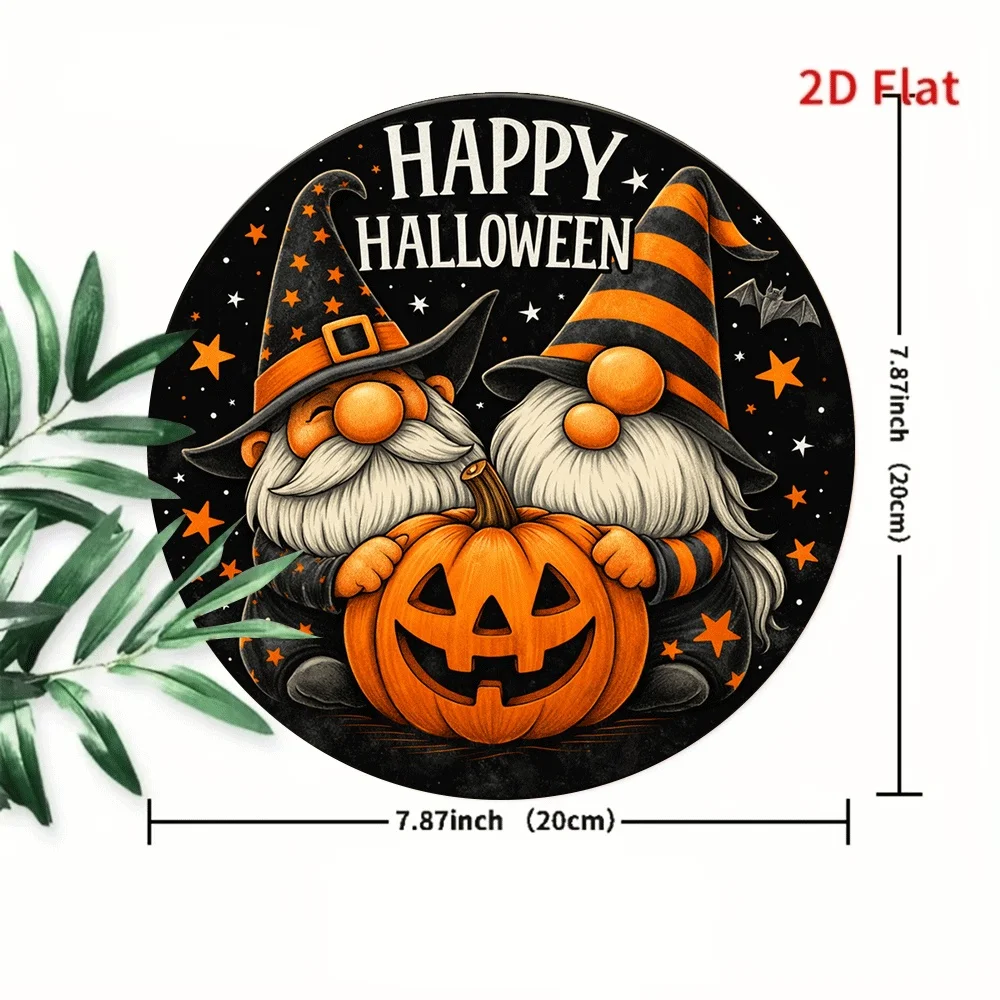 2D Flat, 1pc 2D Printed Wooden Sign with Halloween Pumpkin Elf Pattern, Round Decorative Art, Suitable for Placement in Rooms/Re