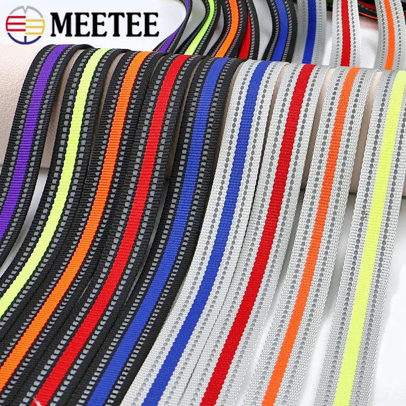 5/10M 15-25mm Color Reflective Strip Ribbon Bands Belt Dog Leash Webbing Tape Clothes Safety Strap DIY Sewing Craft Material