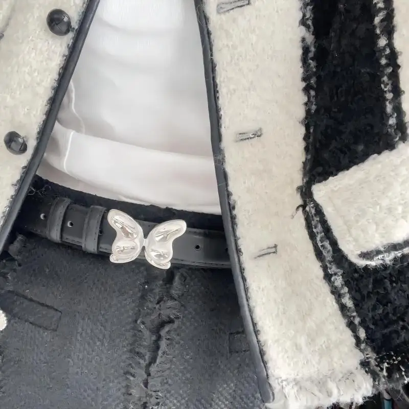 

Butterfly Button Cowhide Belt for Women's Korean Version Small Fragrant Style Decorative Jeans Skirt Black Belt Trendy Niche