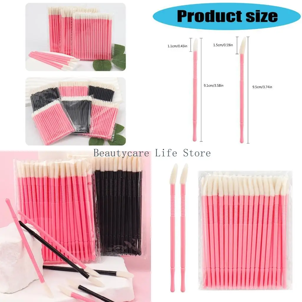 652C 100PCS Disposable Lip Brushes with Anti Slip Grips for Precise Lip Gloss Application Flocking Tip Makeup Tool