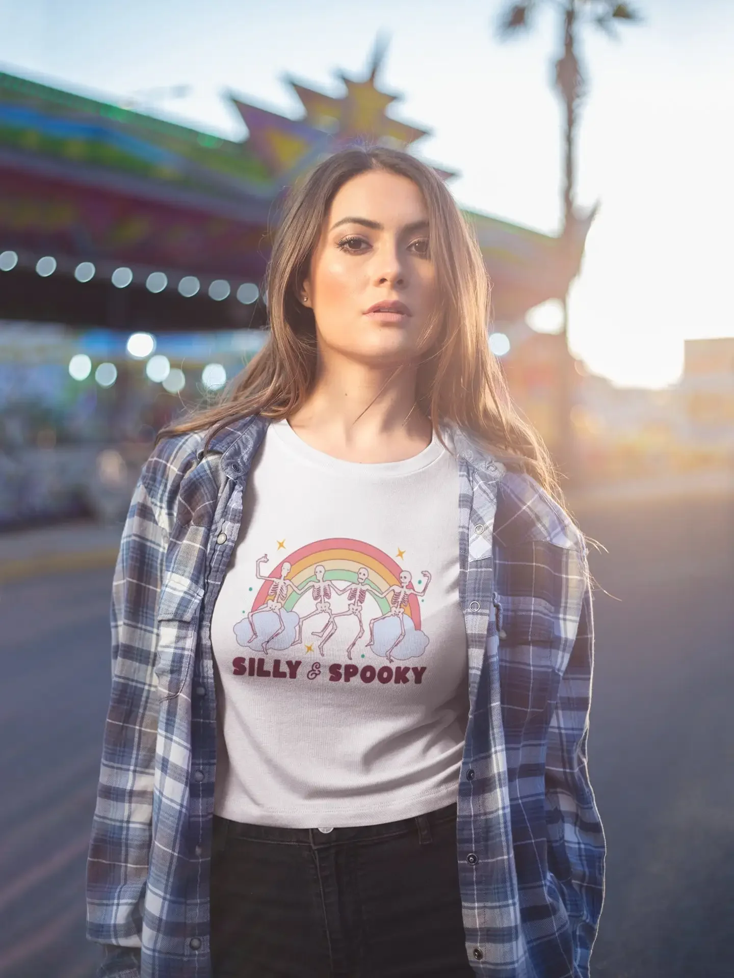 Silly And Spooky Funny Halloween T shirt Retro Skeleton Rainbow October
