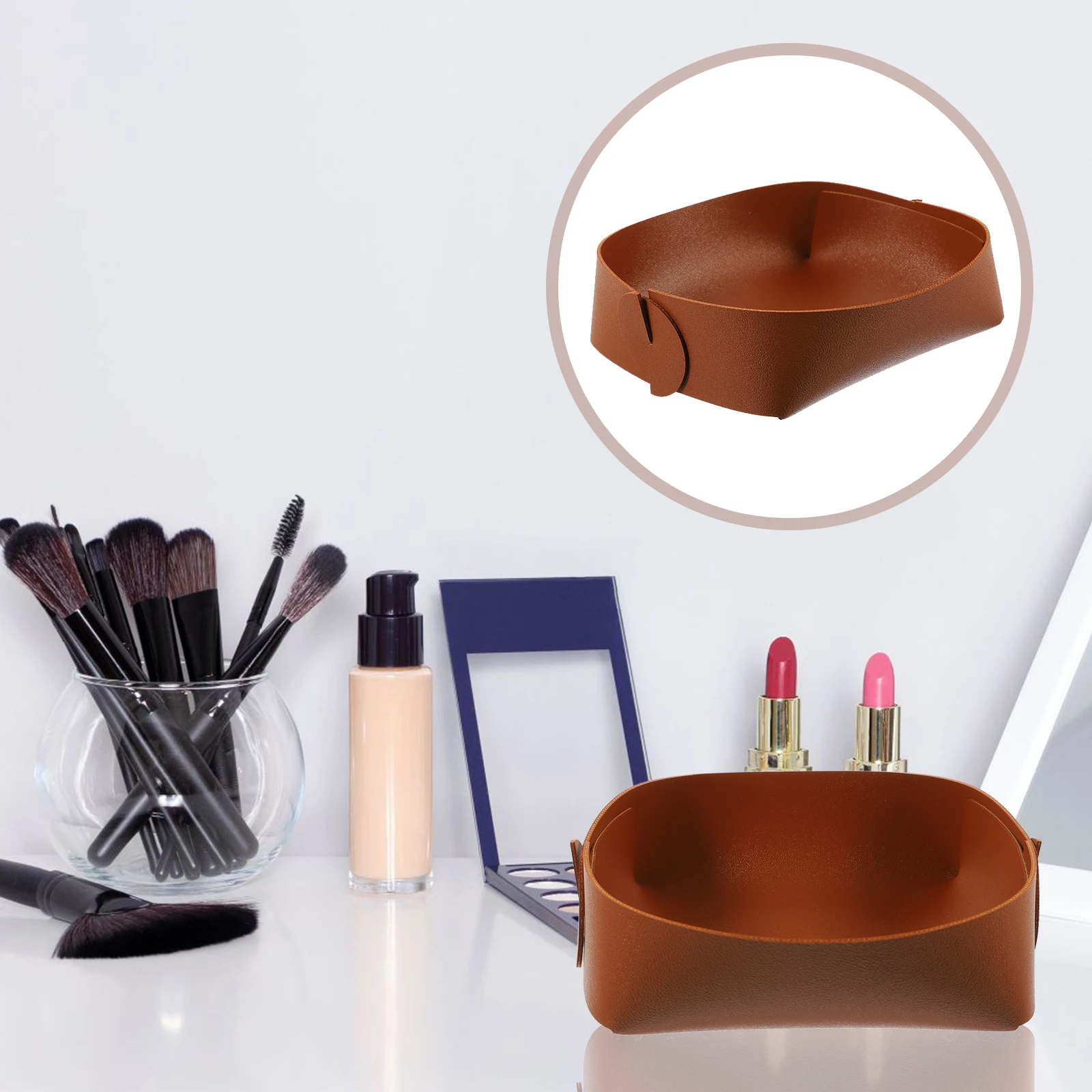 

2 Pcs Storage Box Desktop Brown Small Size Key Holder Jewelry Tray Tabletop Organizer Entryway Storage Tray Pen Stand