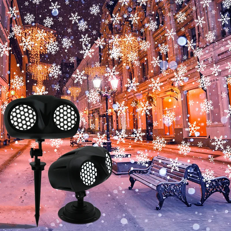 Double Tube LED Snowflake Projector Lights Christmas Projection Waterproof Outdoor Lamp Snow Spotlight For Holiday Party Lights