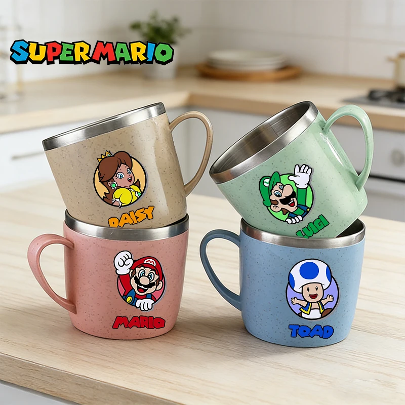 

Super Marios Bro Water Cup Double Layer Anti-scalding Stainless Steel Cup Handle Coffee Milk Mug Tea Drink Home Office Xmas Gift
