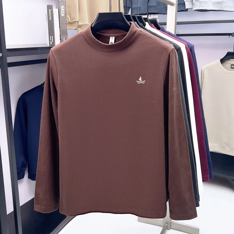 الاتجاه المراكب الشراعية المطرزة الرجال طويلة الأكمام تي شيرت الراقية العلامة التجارية المخملية الراحة سترة جديدة موضة شبه عالية الرقبة السترة