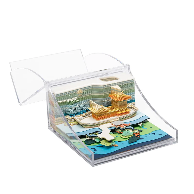 Hangzhou west lake leifeng pagode flor porto visualização peixe 3d papel escultura nota pegajosa presente criativo lembrança