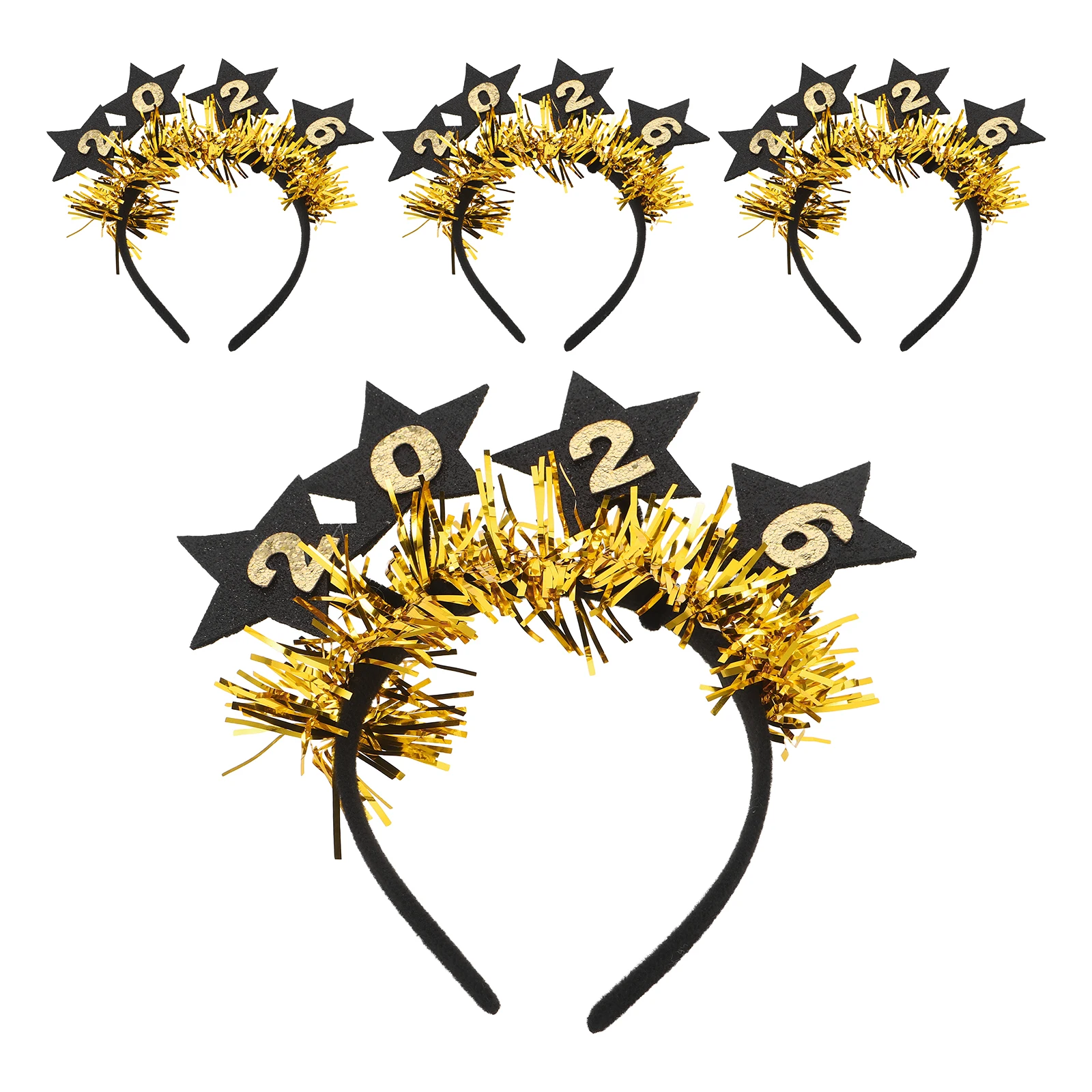 

4Pcs New Year Party Supplies 2026 Headbands Glitter Tinsel Star Hairbands Holiday Celebration Photo Booth Props