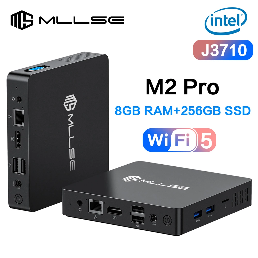 MLLSE M2 Pro Mini PC Intel Celeron J3710 CPU 8G RAM 256G ROM compatible+VGA USB3.0 Win10Pro Desktop Portable WiFi BT 4.2