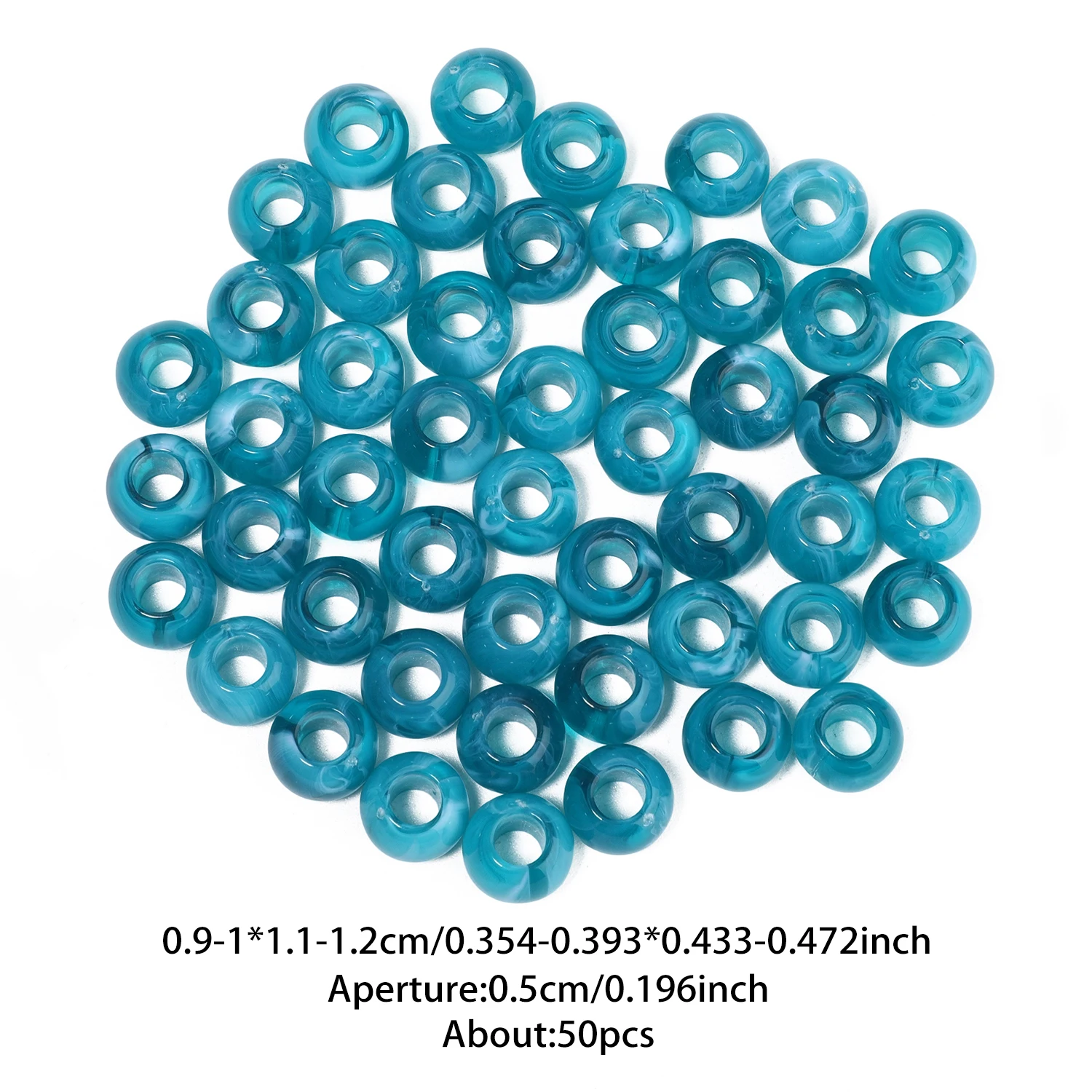 50 Stück bunte, runde Acryl-Abstandshalterperlen mit großem Loch für die Herstellung von Schmuck, Halsketten, Armbändern, Kleidungsaccessoires und Bastelarbeiten. – Detail 4