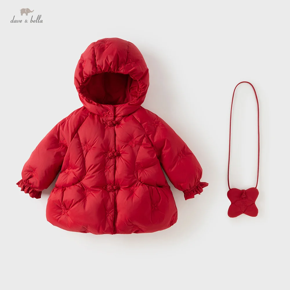 Dave Bella Girls Down Jacket Winter Autumn Plush Hooded Children Waterproof Overcoat White Duck Down Top Kids Clothing DB4254218