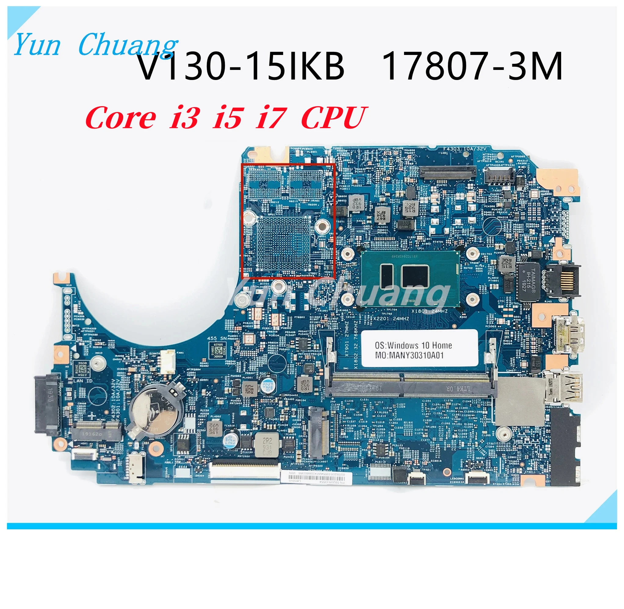 For Lenovo V130-15IKB laptop motherboard LV315KB MB 17807-3M 448.0DC05.003M With 3865U i3 i5 i7 CPU 4GB RAM DDR4 Mainboard