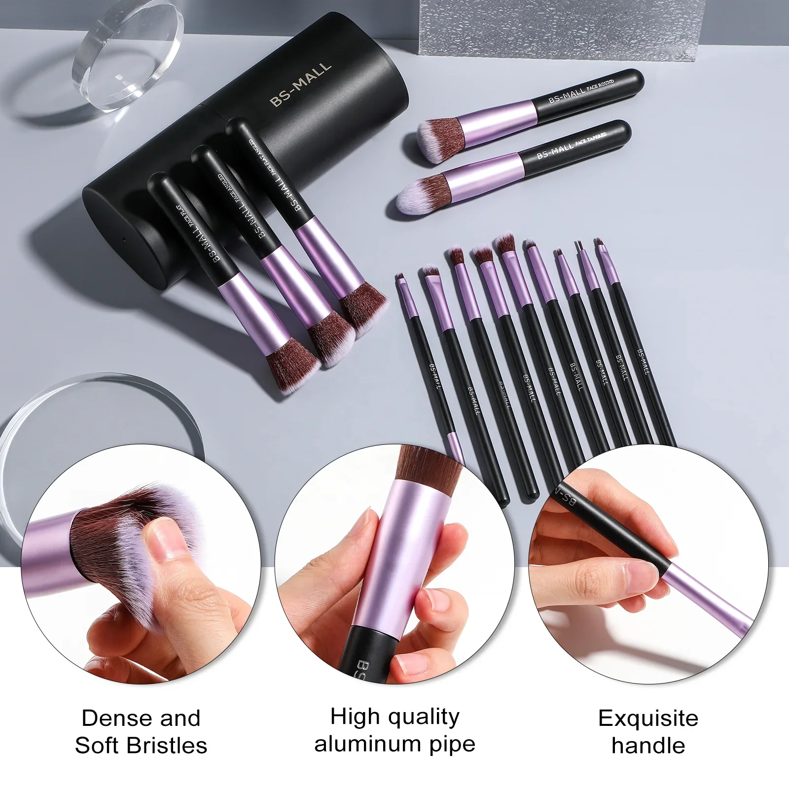 # Hot Sales BS-MALL Black Purple Make Up Brushes 14PCS Synthetic Private Label Makeup Brushes Vegan