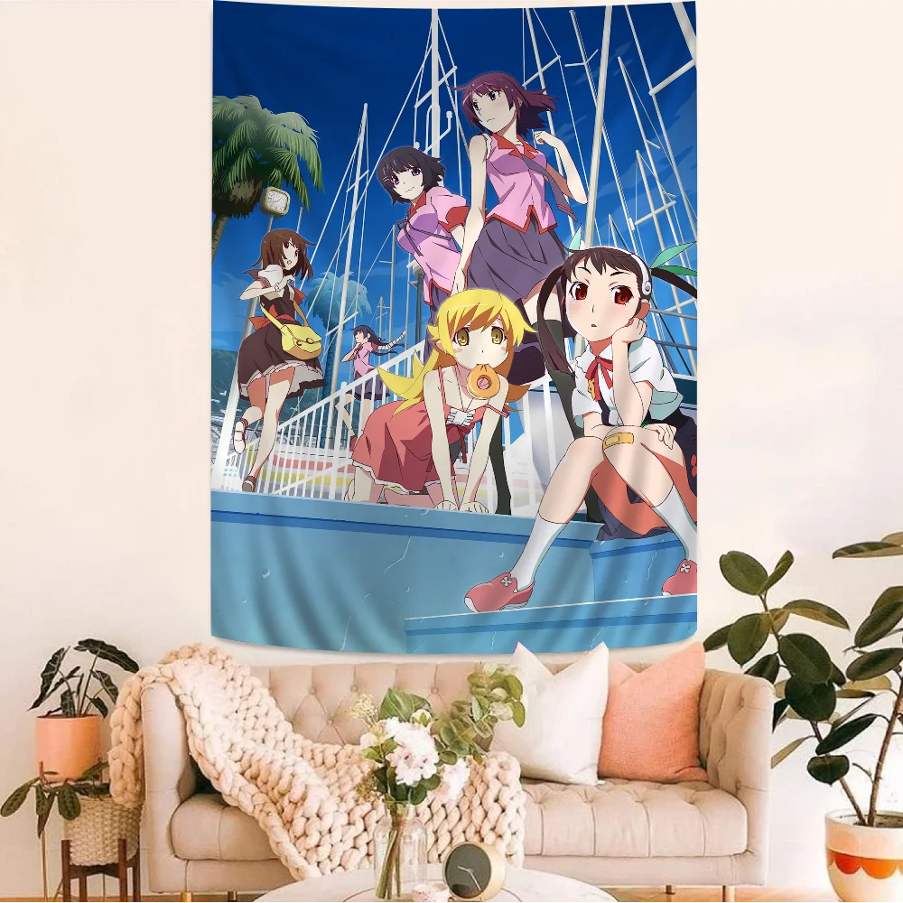 Bakemonogatari طباعة فن نسيج أنيمي ، تعليق جداري هيبي رخيص ، نسيج حائط بوهيمي ، فن ماندالا ، ديكور منزلي