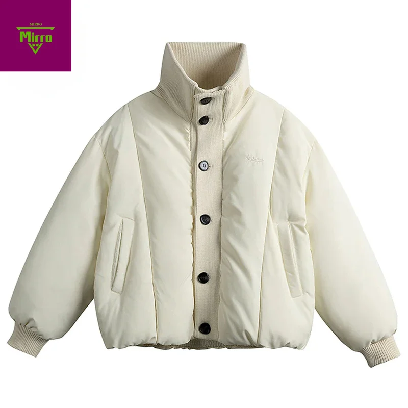 

Мужские зимние куртки с высоким воротом, утепленные парки, пальто, модные свободные стеганые куртки-пузыри, куртки большого размера в стиле Харадзюку, верхняя одежда