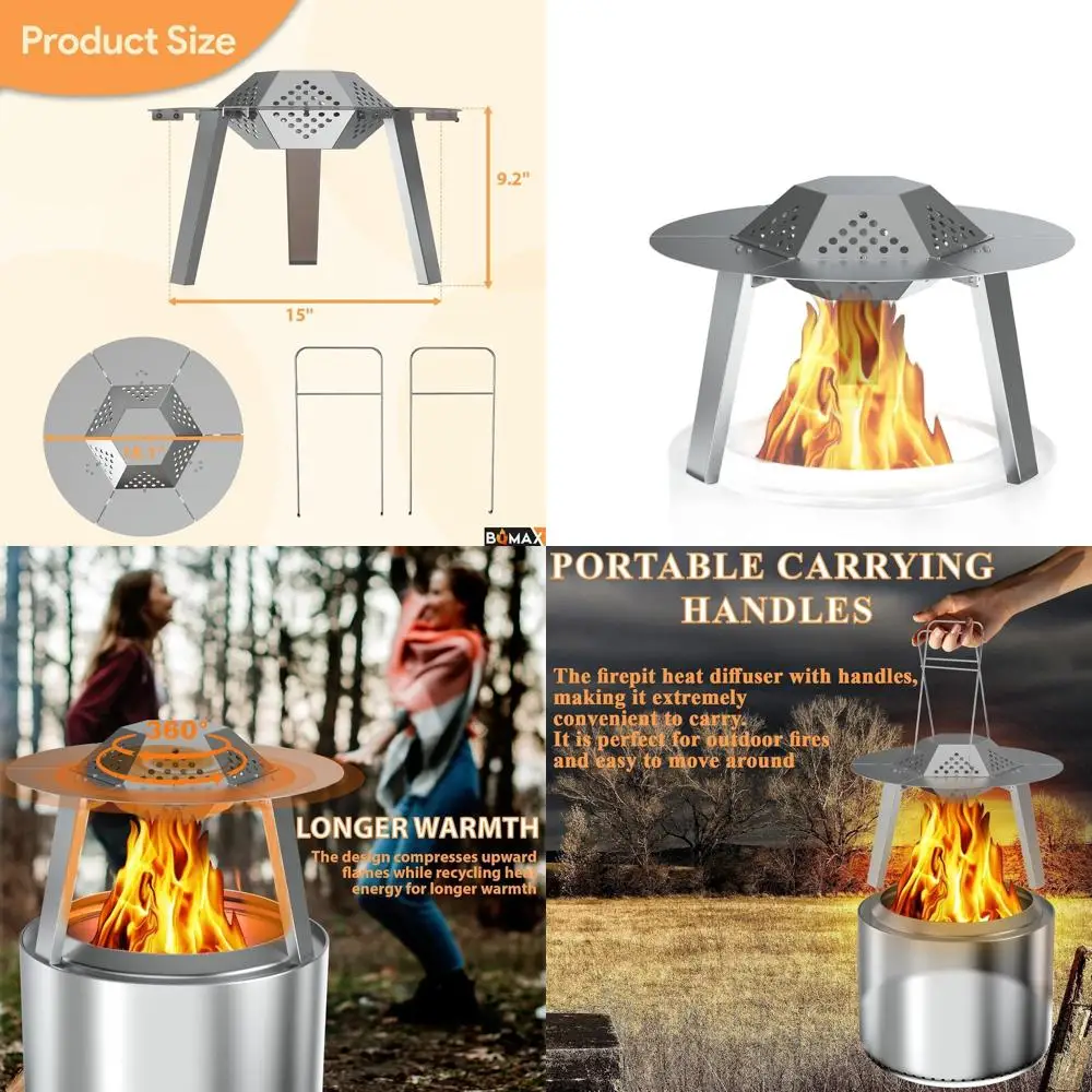 

Портативный 15-рассеиватель тепла для костра с ручками для переноски, аксессуар из нержавеющей стали