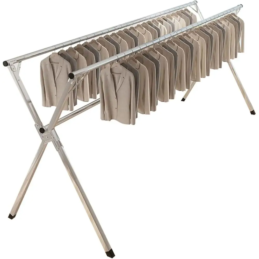 Adjustable Heavy-Duty Outdoor/Indoor Stainless Steel Clothes Drying Rack, Space-Saving, Extends to 2m
