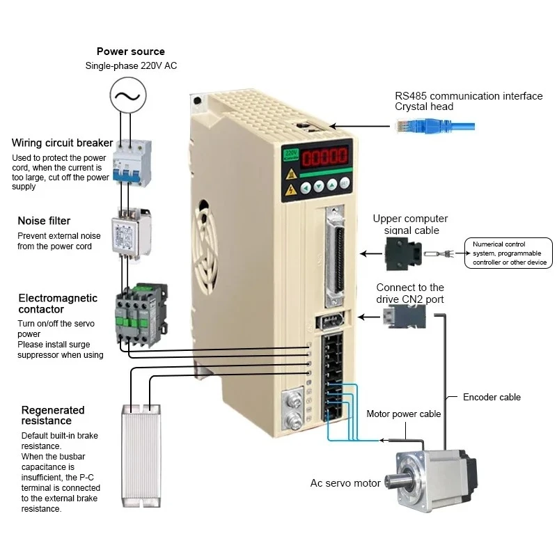 Servo Motor AC 220V 2.0KW 3000RPM Servo Motor And Driver 17bit Magnetic Electricity Single Phase