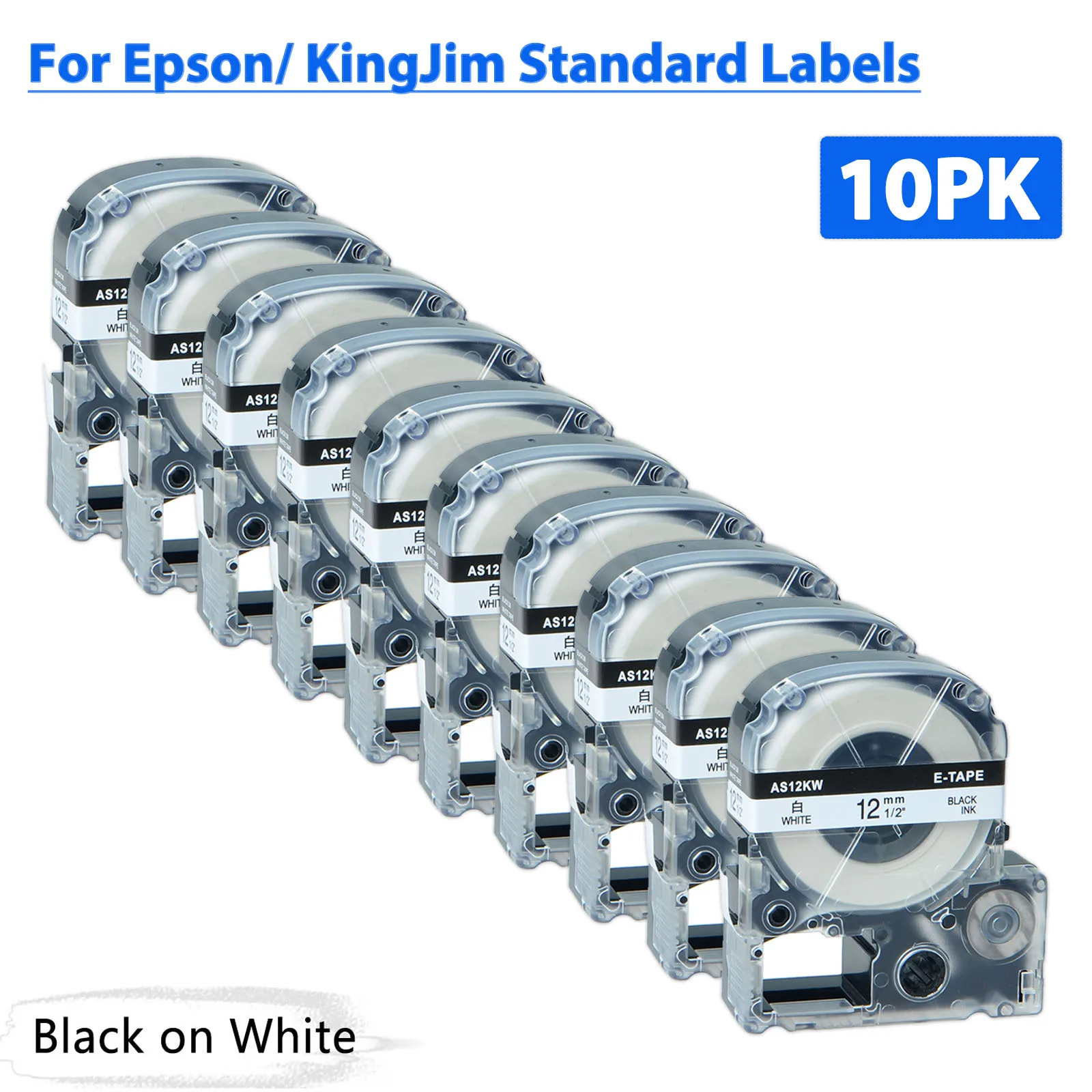 

3/5/10PCS 9-24mm Standard Label Tapes Compatible for Epson LC-4WBN AS12KW Black on White Ribbon Label For KingJim SR230C SR3900