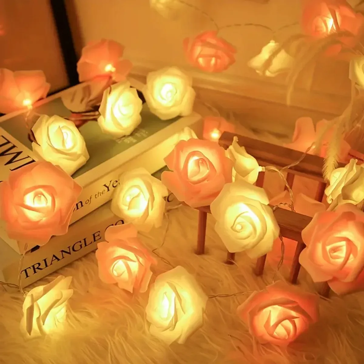 3M 20LED Rose Flower String Lights Battery Operated for Wedding Home Party Birthday Festival Indoor Outdoor Decorations