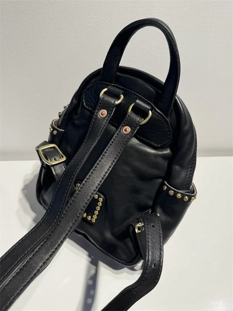 PNDME fashion high quality genuine leather women's black backpack designer luxury cow leather ladies outdoor travel bagpack