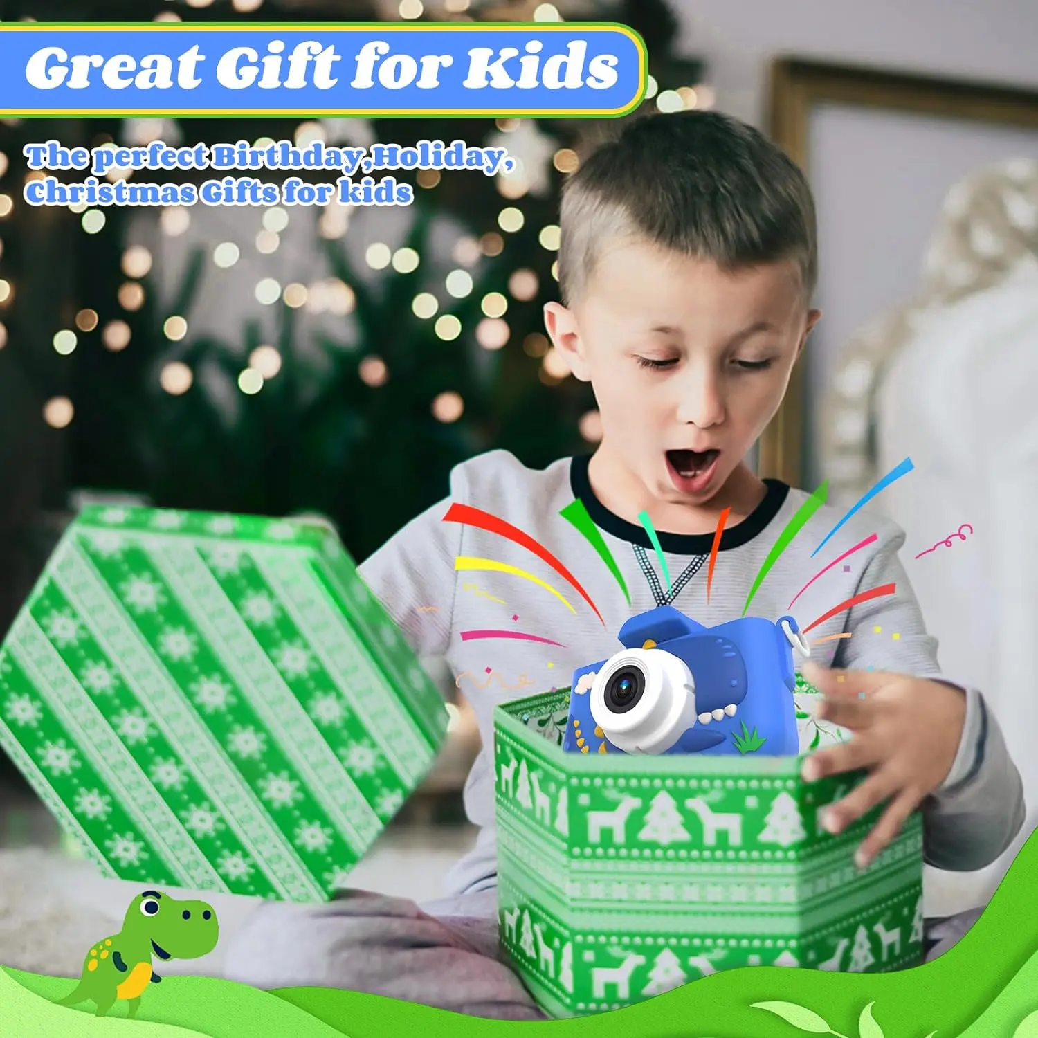 Aparat dla dzieci z kartą pamięci 64 GB, rozdzielczość 48 MP, nagrywanie w jakości HD 1080p. Idealny prezent świąteczny lub urodzinowy dla chłopców i dziewczynek.