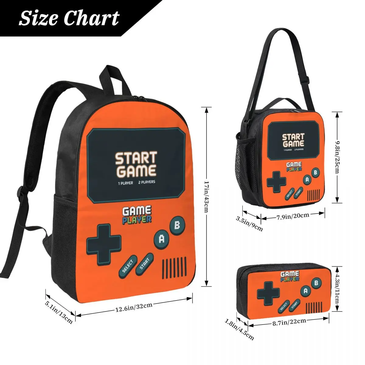 3Pcs Video Game Console Gamer Theme Backpack Set for Boy Girl Pen Bags Bookbag Sets with Lunch Box For School Students Knapsack