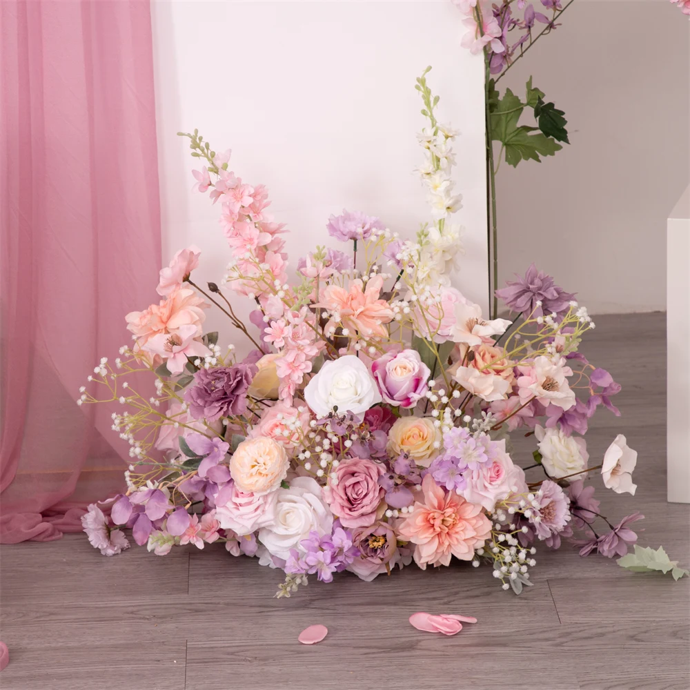 2.4m Mariage Background Decoration Fake Flowers Row Light Pink Peony White Baby Breath Floral Arrangement Party Wish Shopping