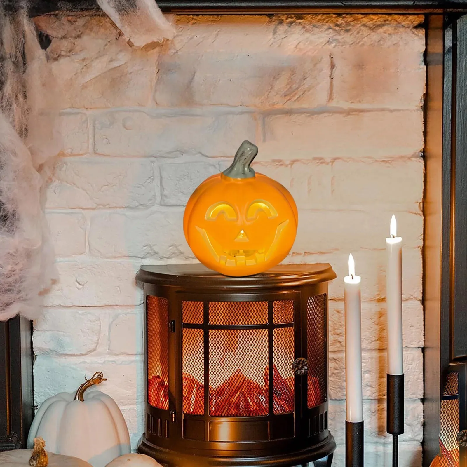 Scène LED de récolte d'automne – Bandes lumineuses Cushaw & Pumpkin pour décoration de cheminée, de fenêtre et de porche de Thanksgiving (sans batterie)