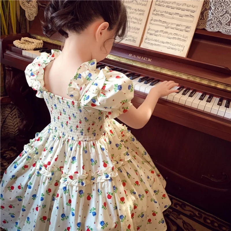 

Children's Little Girl Brand Elegant Princess Dresses For Summer Girly 2 To 4 8 10 Years Floral Short Sleeve Dress Kids Clothes