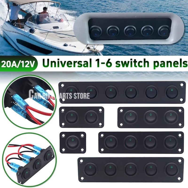 

1-6 Gang 20A Red/Green/Blue circular joystick switch panel with 3-pin aluminum waterproof 12V suitable for cars boats RVs yachts