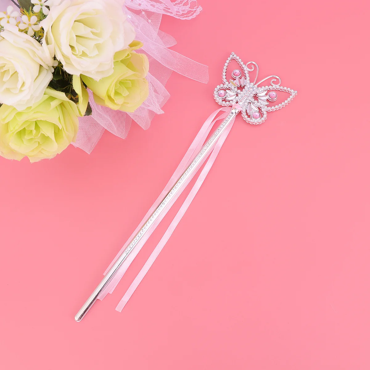 

3Pcs Butterfly Electroplated Fairy Sticks Pink for Girls Birthday Halloween Party Decor Creative Princess Theme