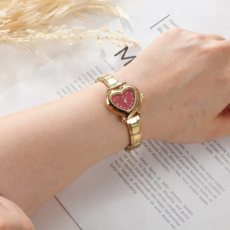 Fashion Men Women's DIY 9mm Width Italian Charm Stainless Arabic Digit Heart HighQuality Watch Bracelet Bangle Jewelry WatchHead