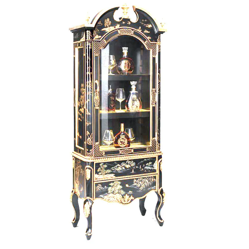 

Light luxury solid wood glass black, blue and white single-door wine cabinet, display storage and decorative cabinet