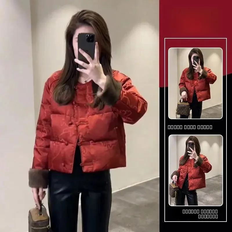 

2025 New Sle Red Cotton Jaet Women's Winter New Year's Faionable Versatile Top Chinese Sle Trendy Commute Loose Fit