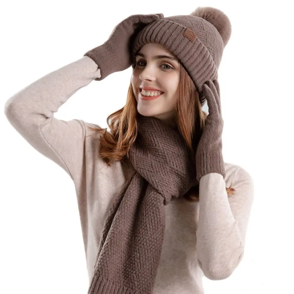 3 قطعة/المجموعة الشتاء لمس محبوك قبعة الرقبة حماية لينة قبعة صغيرة يندبروف في الهواء الطلق وشاح قفازات مجموعة الرجال النساء