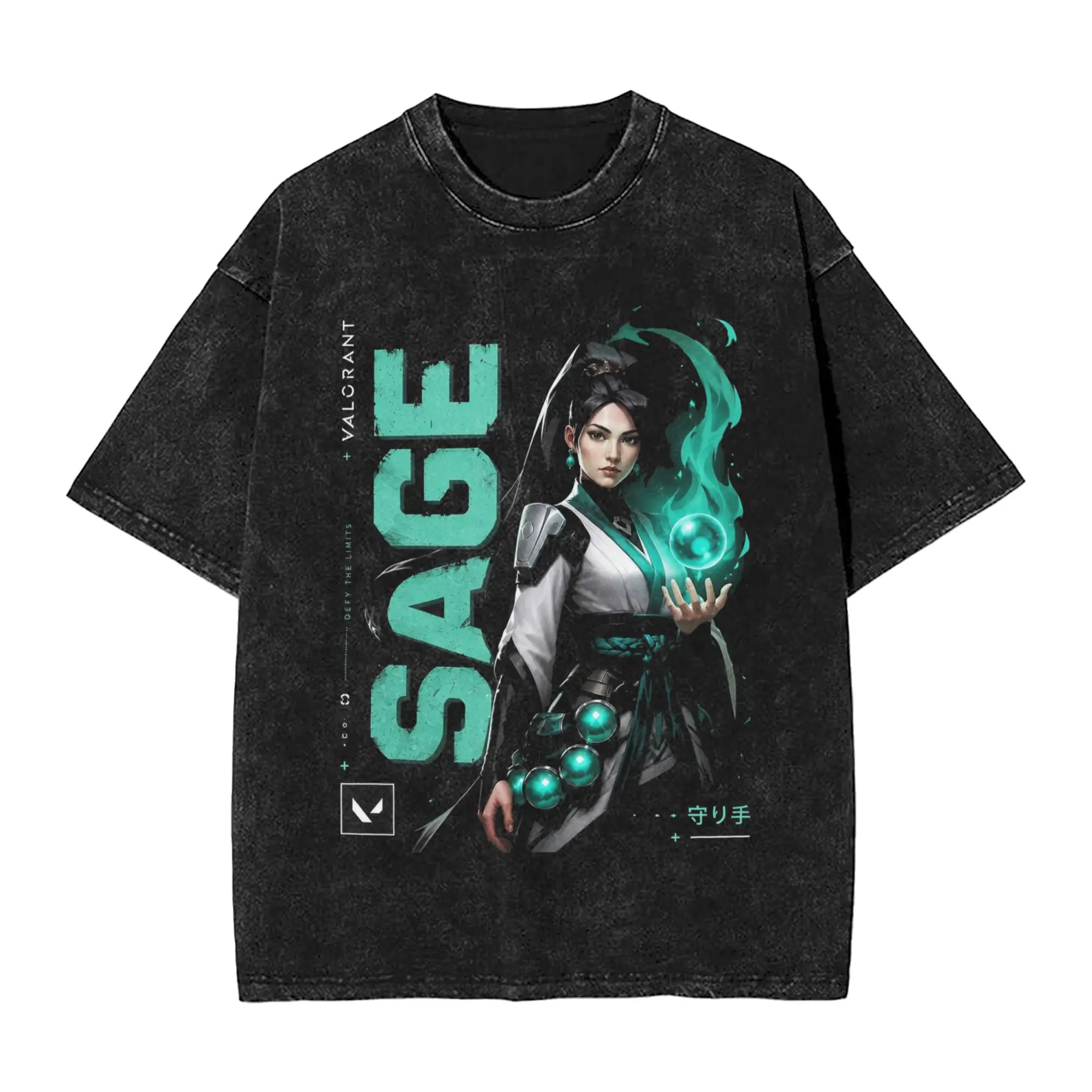 Sage Valorant Anime Gaming Washed T-Shirt Man  Y2K Fun Casual T-Shirts Beach O-Neck Novelty Tees Custom DIY Oversized Tops